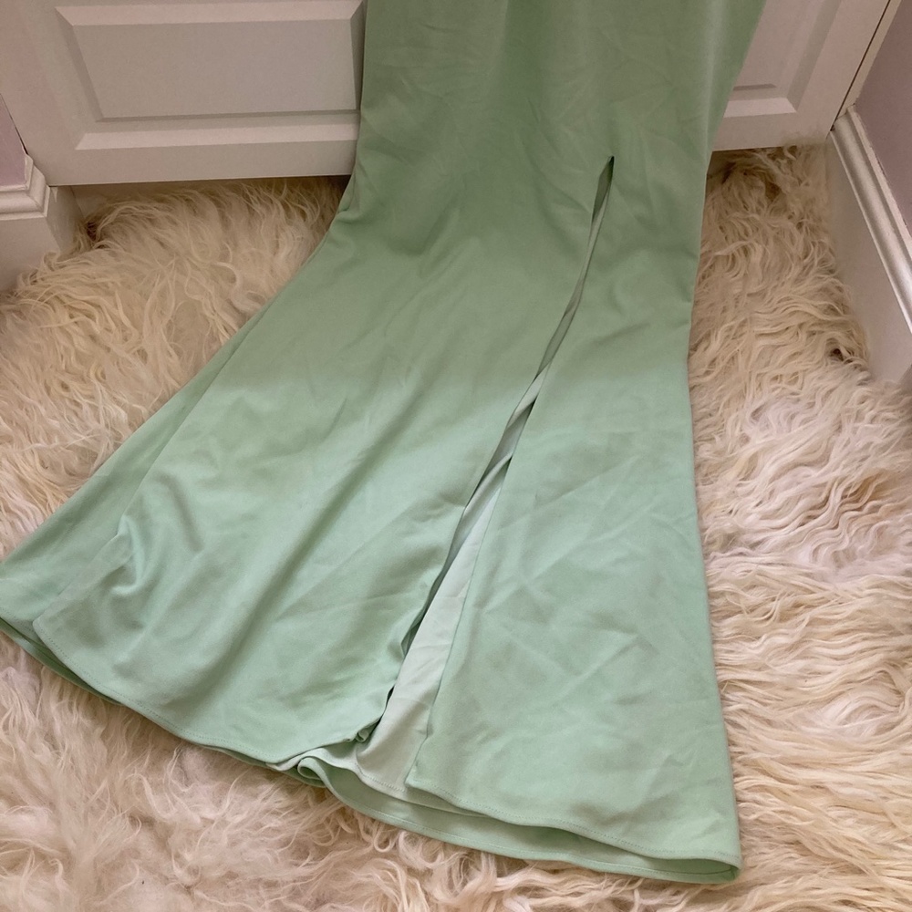 AQUA EMBELLISHED HALTER EVENING DRESS - Picture 7 of 16